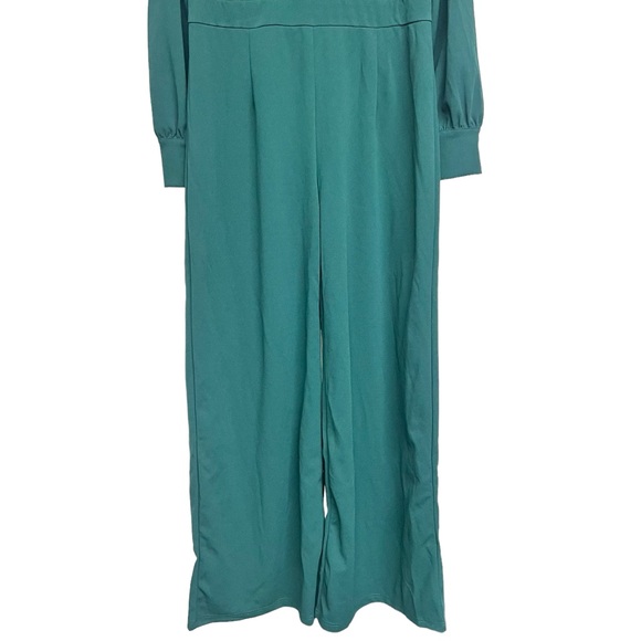 New Lulus Celebrating Romance Emerald Green Long Sleeve Wide Leg Jumpsuit - Picture 4 of 9